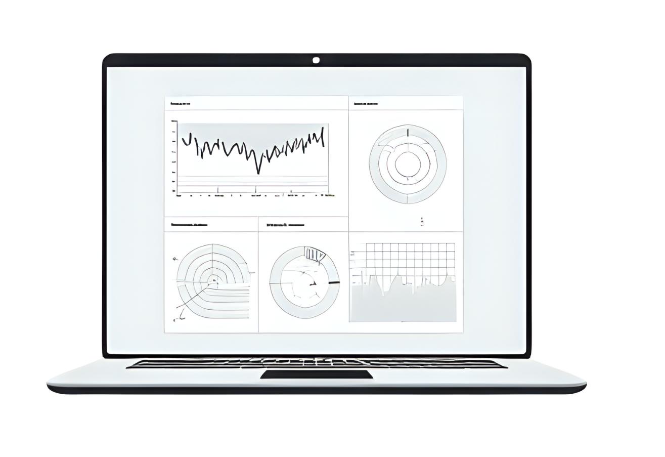 Illustration eines Business-Intelligence-Dashboards mit KPI-Kacheln und Charts